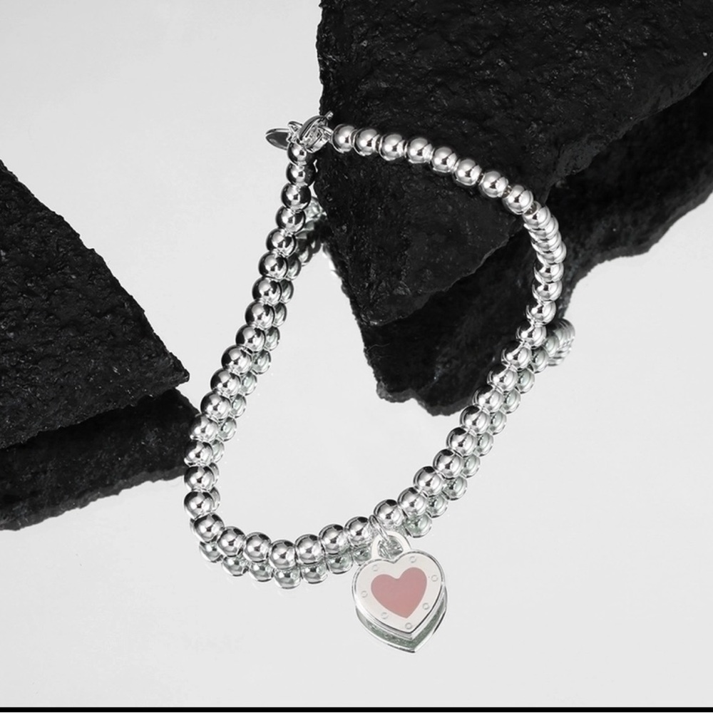 Solid Sterling Silver 925 Beaded Heart Bracelet